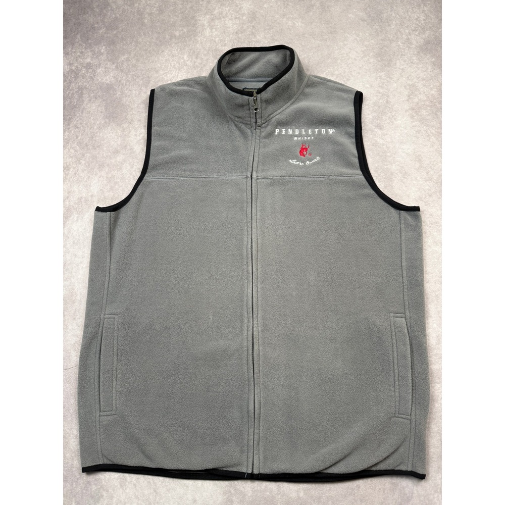 Pendleton Whisky Men XL Fleece Vest Gray Zip Let'er Buck Logo‎ Casual Outdoor